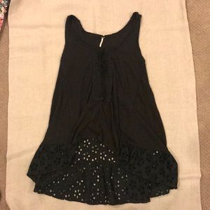Free People Black Floral Cut Out Top